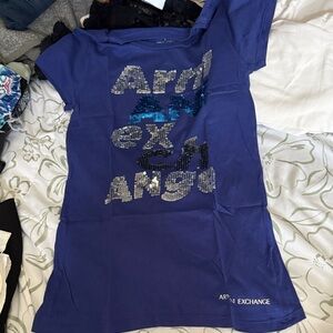 Armani Exchange Royal Blue Short Sleeve Sequin Logo Tee